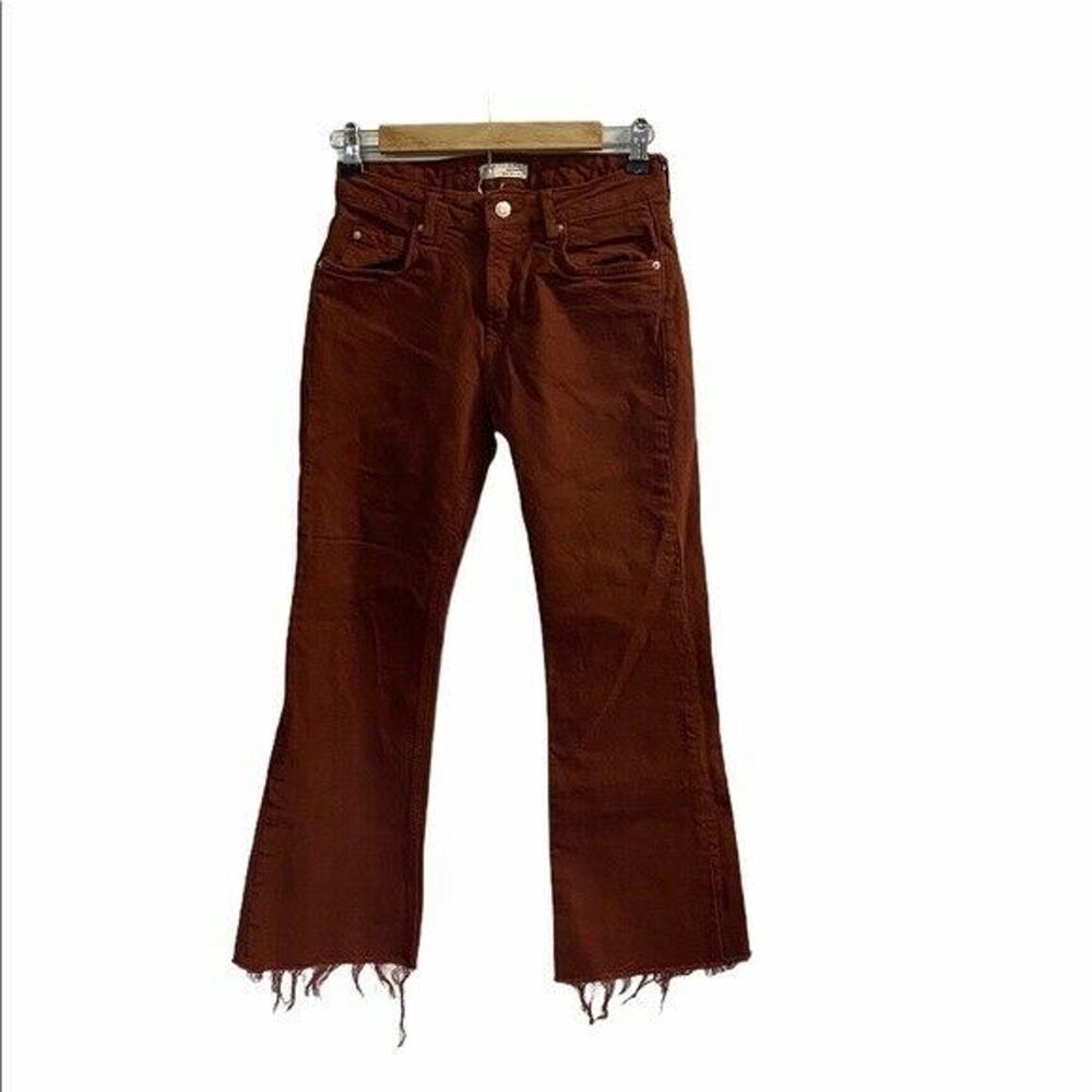 Zara TRF Red Frayed Hem Cropped Flare Jeans Women's Size 4 NWOT